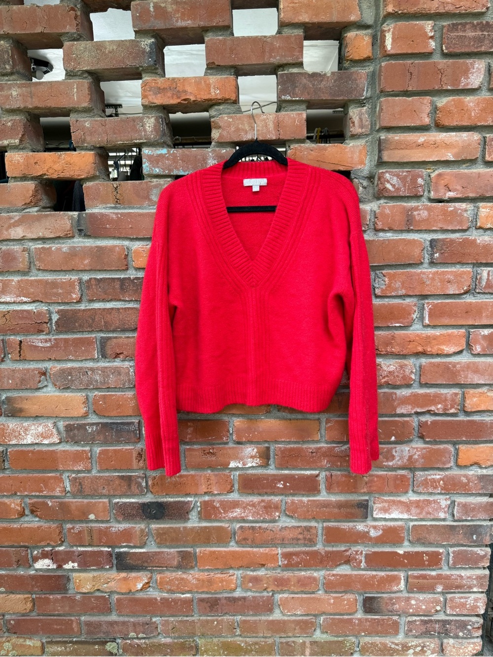 J. Crew Bright Red V-Neck Wool Alpaca Blend Knit Sweater